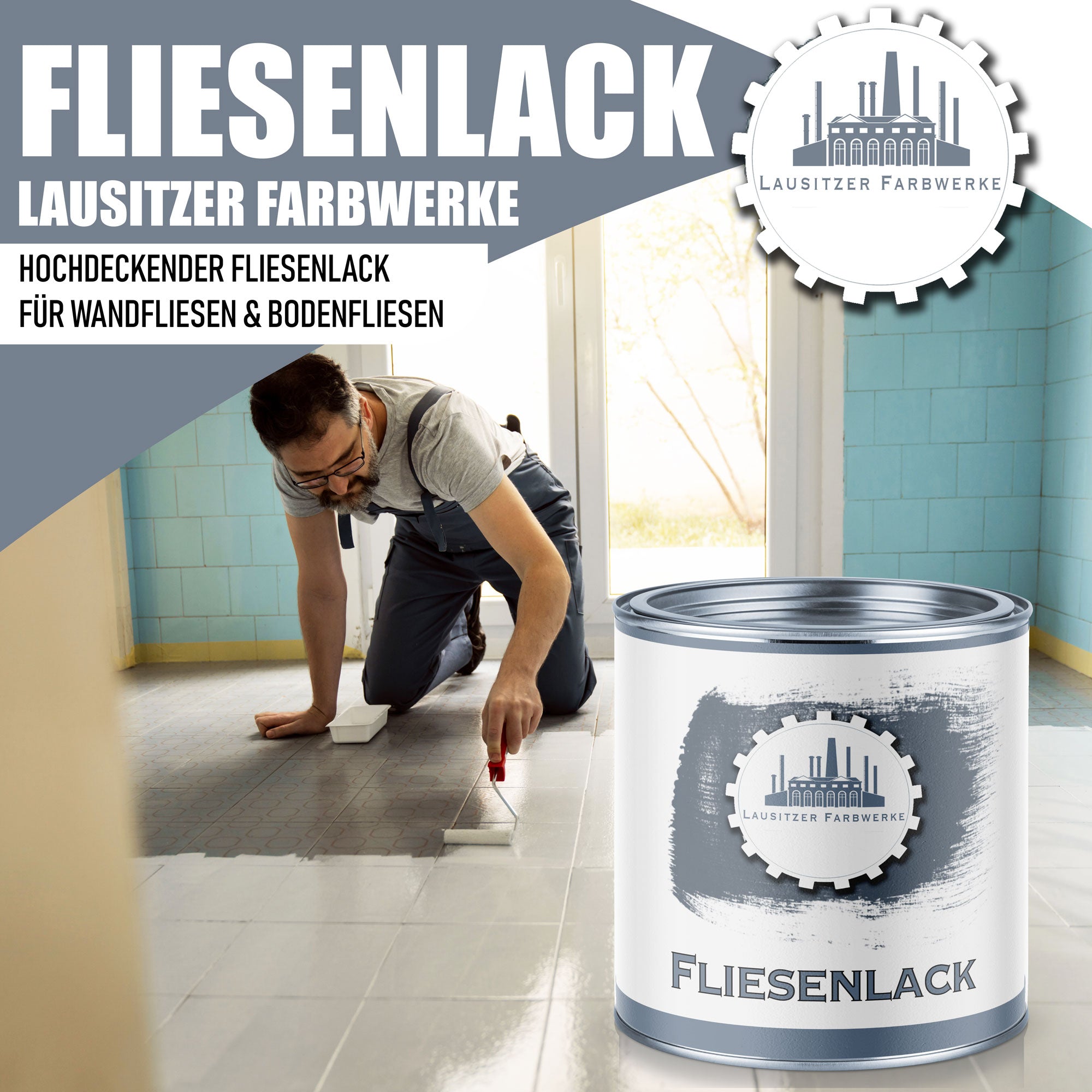 Lausitzer Farbwerke Fliesenlack Fliesenfarbe mit Lackierset (X300) & Verdünnung (1 L) - 30% Sparangebot - Lausitzer Farbwerke