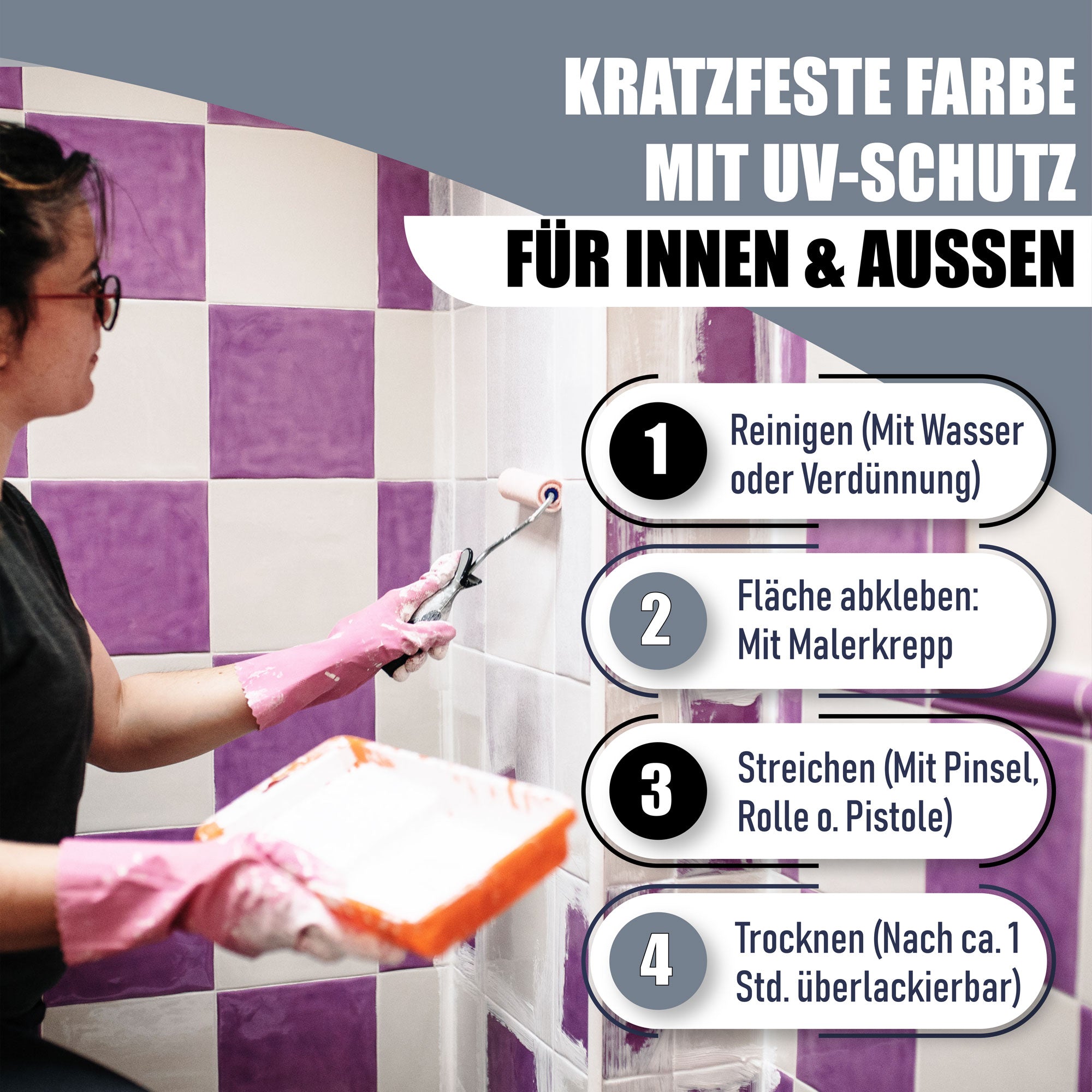 Lausitzer Farbwerke Fliesenlack Fliesenfarbe mit Lackierset (X300) & Verdünnung (1 L) - 30% Sparangebot - Lausitzer Farbwerke