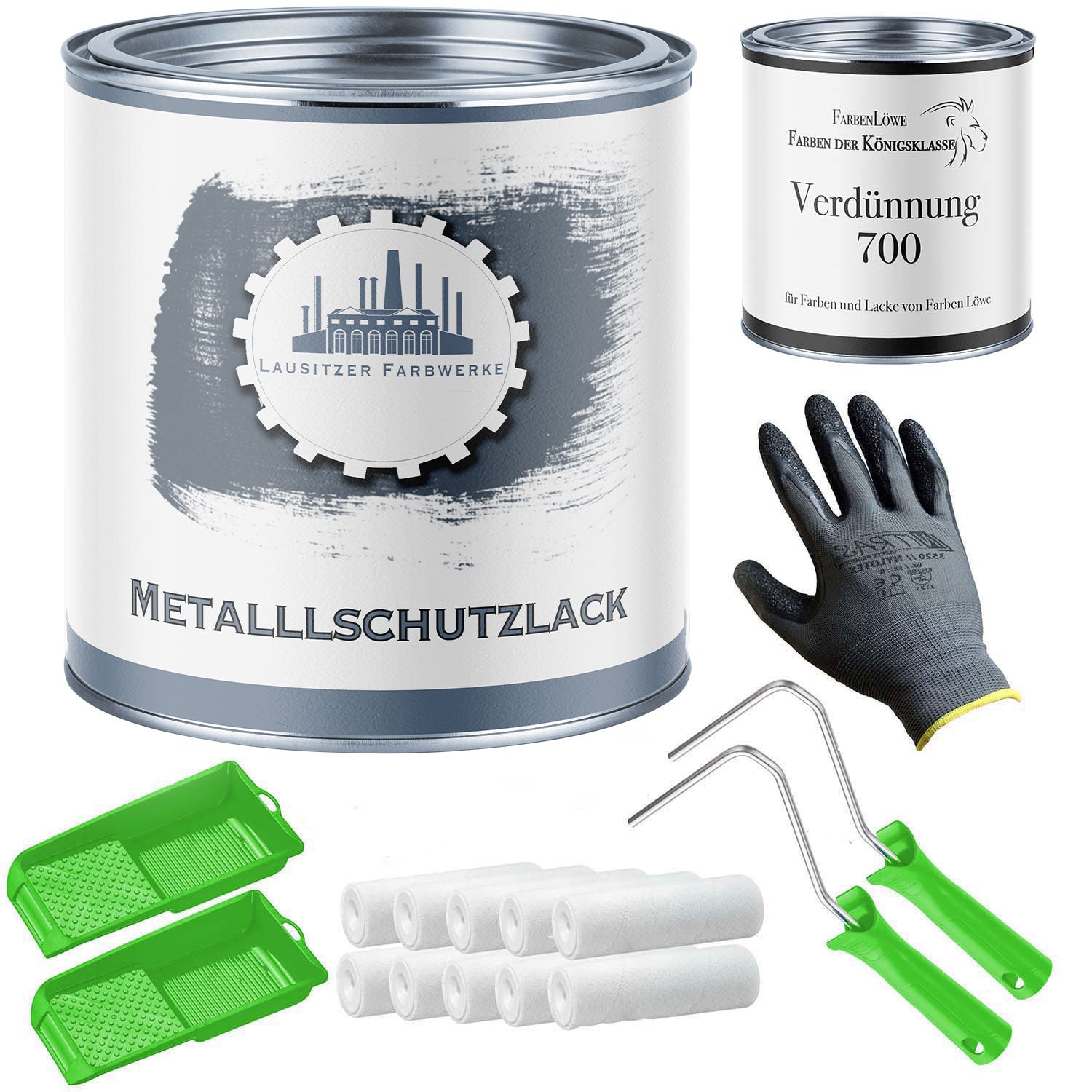 Lausitzer Farbwerke Metallschutzlack mit Lackierset (X300) & Verdünnung (1 L) - 30% Sparangebot - Lausitzer Farbwerke