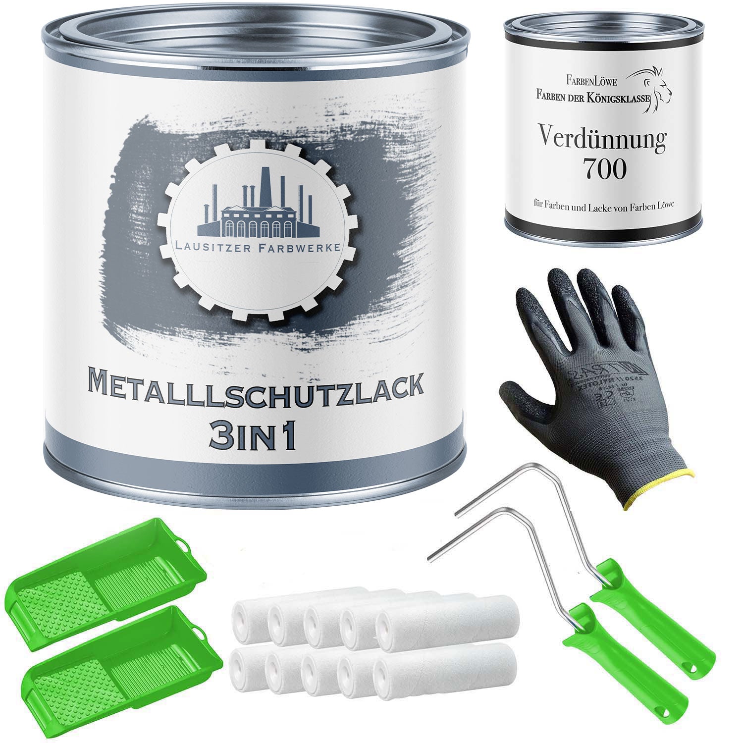 Lausitzer Farbwerke Metallschutzlack 3 in 1 mit Lackierset (X300) & Verdünnung (1 L) - 30% Sparangebot - Lausitzer Farbwerke